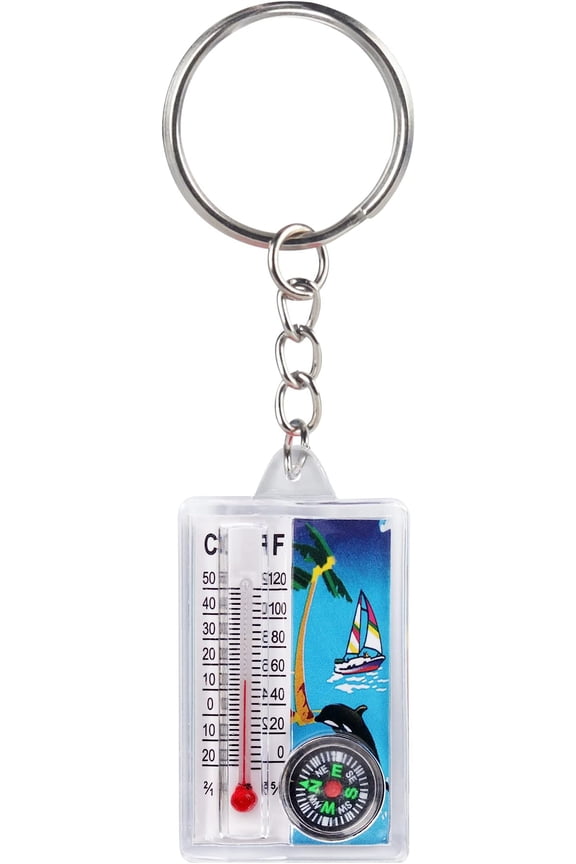 Dolphin Thermometer Compass Metal Keychain, Perfect for All Adults - Sailboat
