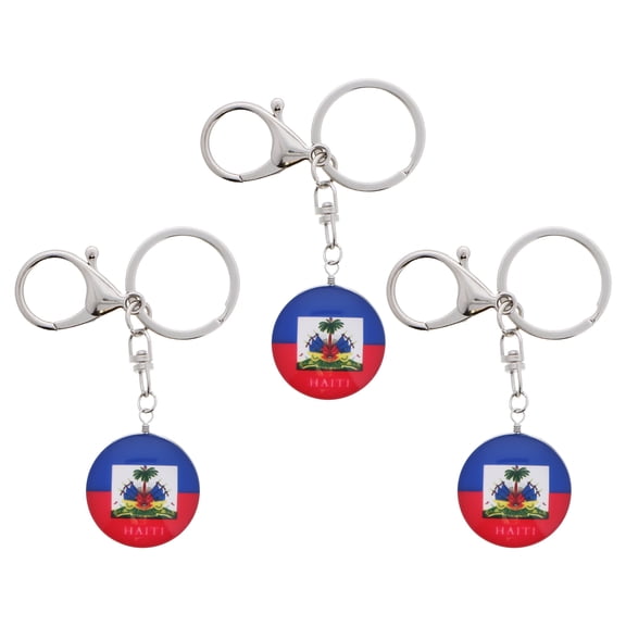 SandT Collection Haiti Stainless Steel Round Glass Flag Keyring Keychain