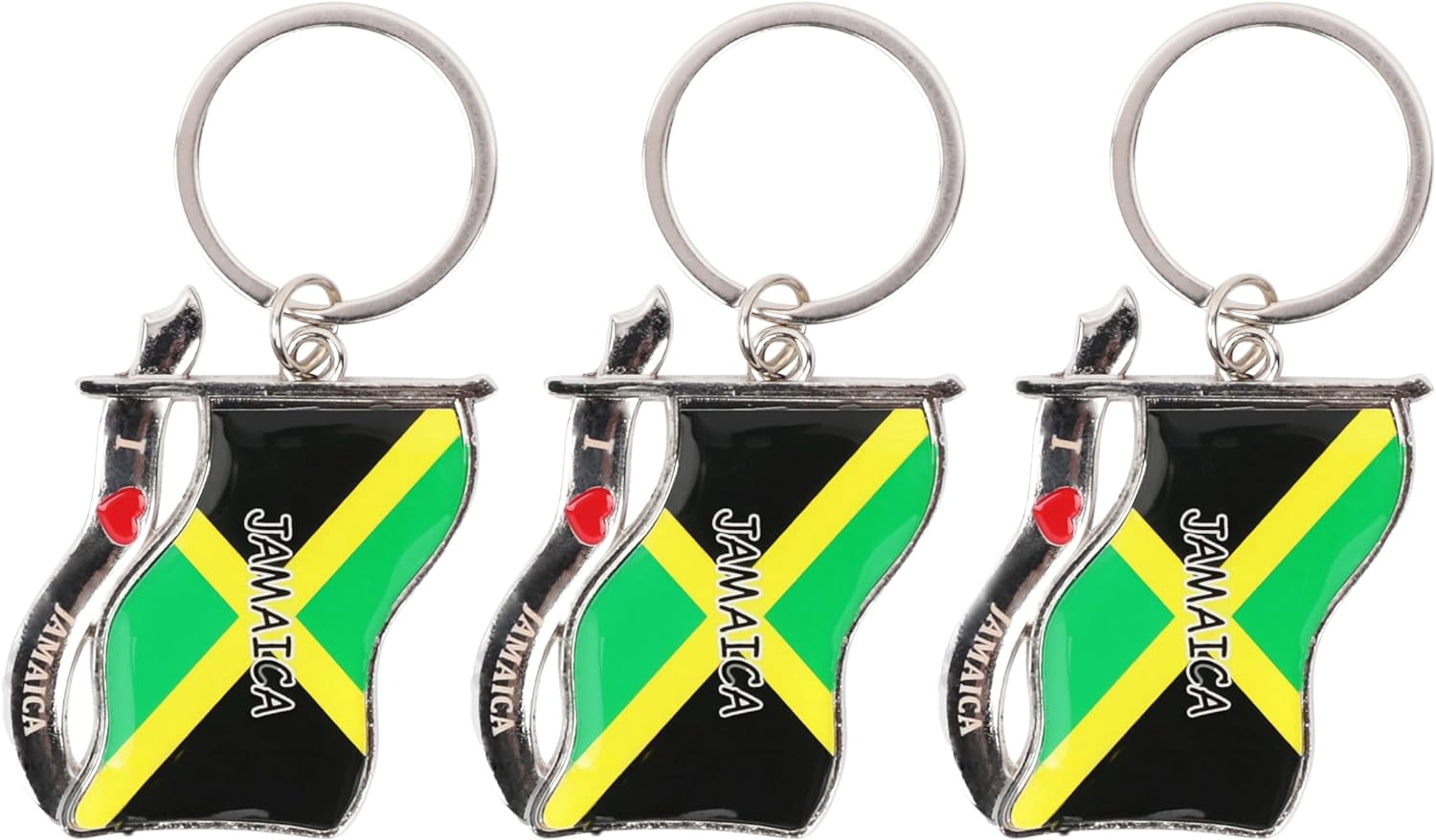 Jamaica Flag Key Ring - Yellow Plastic Medallion, Printed Design, Fun Keychain Accessory - View #6