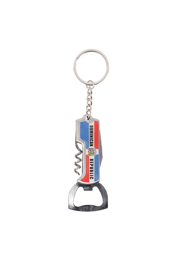 Multi Functional Bottle Opener Corkscrew Key Chain -Dominican Republic Flag-Metal