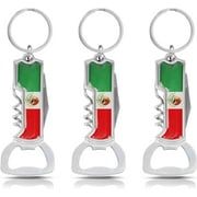 SandT Collection Multifunctional Bottle Opener Corkscrew Stainless Steel Keychains - Mexico Flag Set of 3 (No Name)