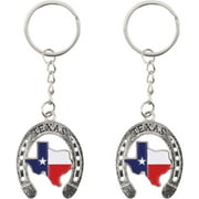 SandT Collection Set of 2 Texas Souvenir Keychains - Texan Flag Key Ring (Horseshoe)