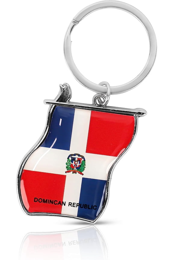 Stainless Steel Dominican Republic Flag Keychain