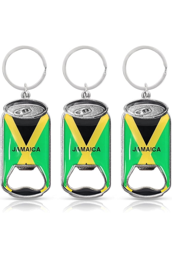 Stainless Steel Jamaica Beer Bottle Opener Keychain - Set of 3 - Can
