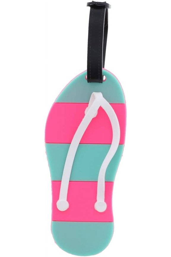 Summer Vacation Silicone Luggage Tag Suitcase ID for Adult - Pink Teal Flip Flop