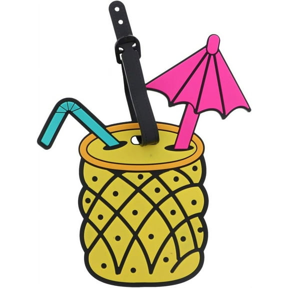SandT Collection Summer Vacation Silicone Luggage Tag Suitcase ID for Adult Unisex-Pineapple Straw