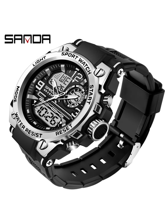 Men's Analog Sports Watch, LED Large Face Waterproof Wrist Watches, Dual Dial Digital Analog Watches for Men 6024