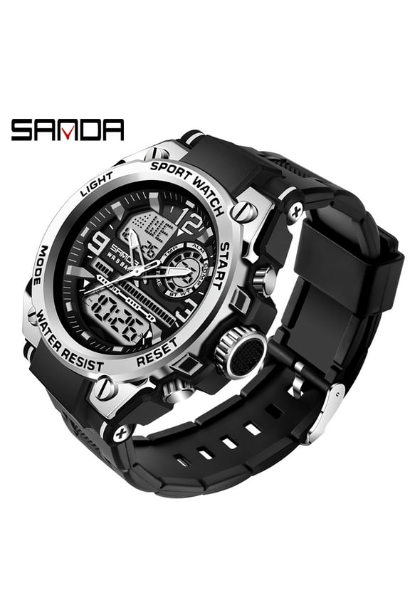 Men's Analog Sports Watch, LED Large Face Waterproof Wrist Watches, Dual Dial Digital Analog Watches for Men 6024