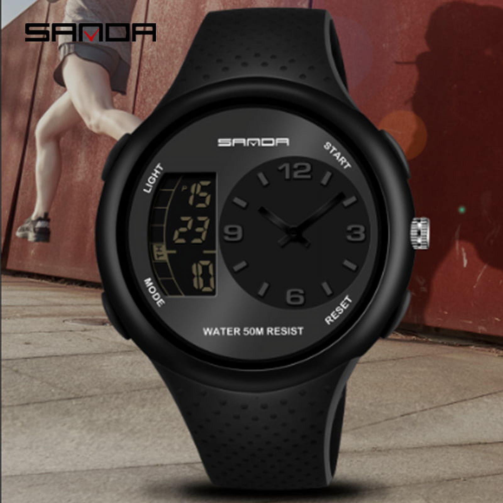 Sanda Men's Analog Sports Watch, LED Large Face Waterproof Wrist Watches, Dual Dial Digital Analog Watches for Men  763