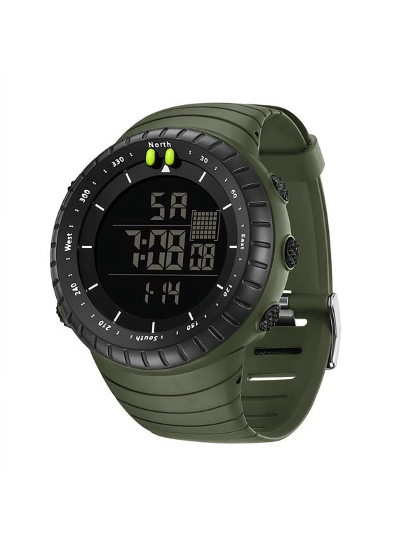 Men's Waterproof Military Digital Wristwatch, Black & Silver