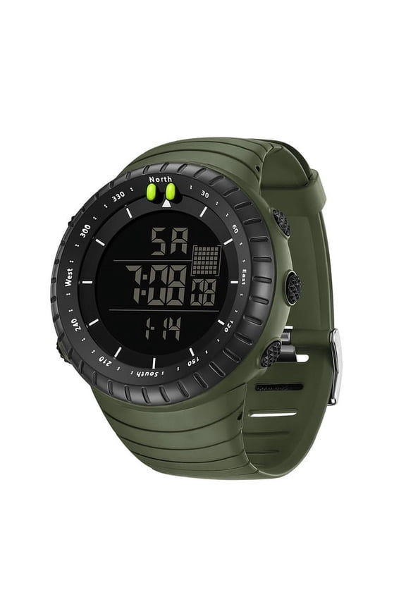Men's Waterproof Military Digital Wristwatch, Black & Silver