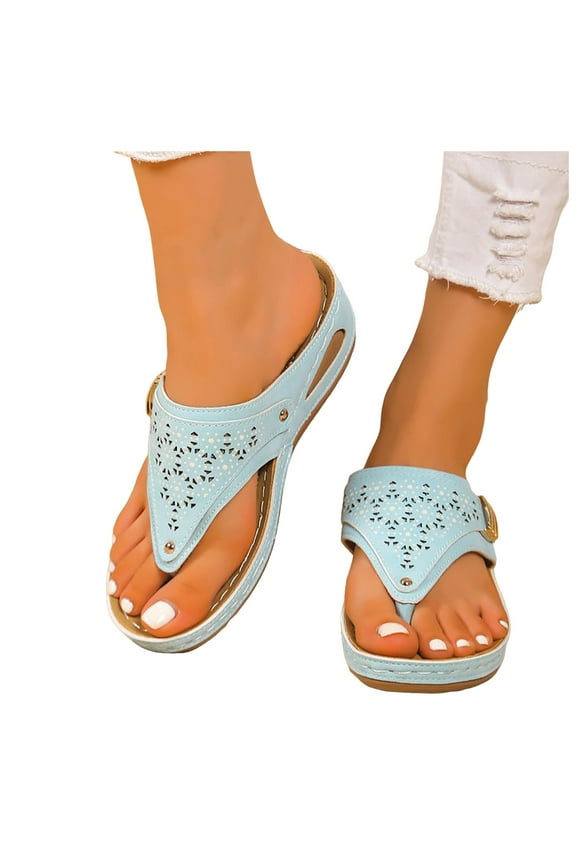 Sandal For Women Slip On Sandals Women Slip on Flat Sandals Ladies Soft Cushion Fashion Yoga Mat Slippers Light Blue 6