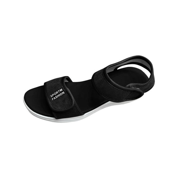 Sandal for Women Flat Heel Open Toe Casual Versatile Summer Trendy Round Toe Solid Color Women Footwear Comfortable Ankle Strap Walking Beach Shoes Black 6