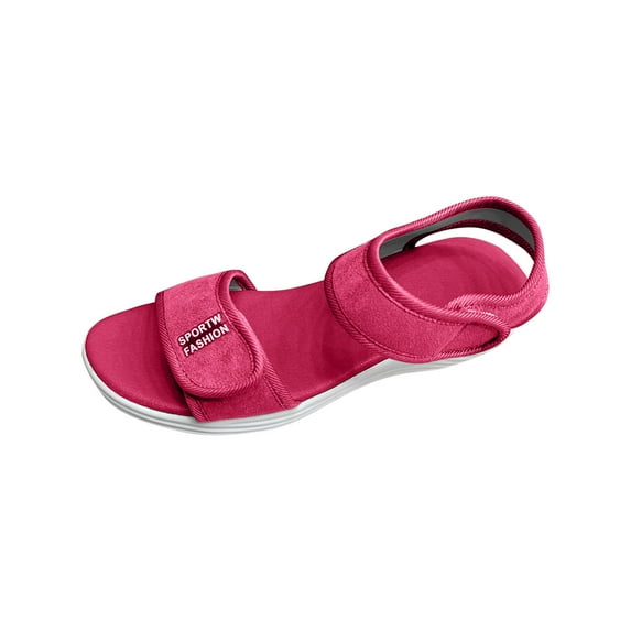 Sandal for Women Flat Heel Open Toe Casual Versatile Summer Trendy Round Toe Solid Color Women Footwear Comfortable Ankle Strap Walking Beach Shoes Hot Pink 9