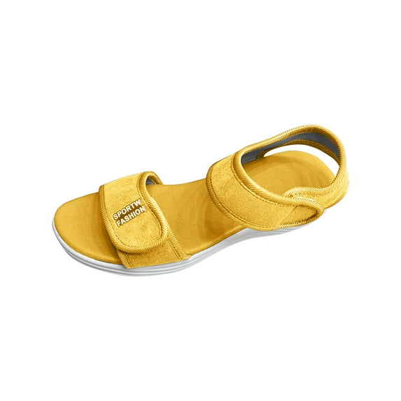 Sandal for Women Flat Heel Open Toe Casual Versatile Summer Trendy Round Toe Solid Color Women Footwear Comfortable Ankle Strap Walking Beach Shoes Yellow 6