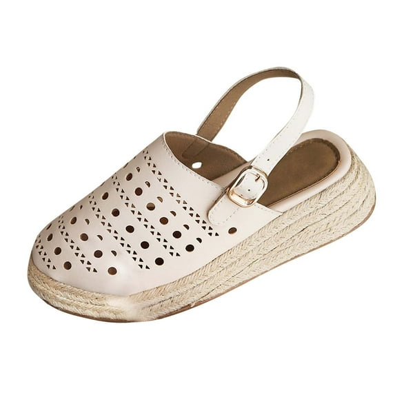 Sandal for Women Oofos Slides Womens Sandal Women's Fashion Casual All-Match Solid Color Hollow Spring And Summer Style Fashionable Thick-Soled Wedge Sandals Beige