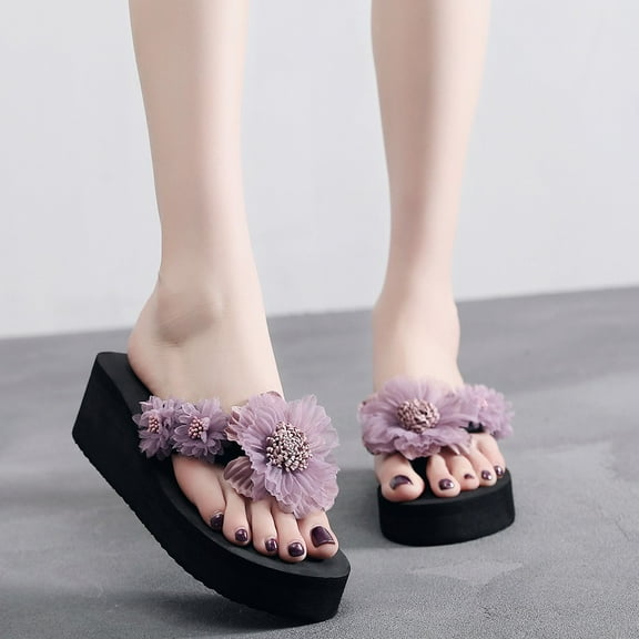 Sandal Women Slippers Fashion Flip- flop Women Slip-on Open Toe Flower Wedges Color Slipper Shoes (0, )