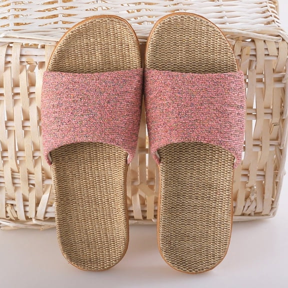 Sandal Women Slippers Non-Slip Fashion Comfortable Linen Woven Beach Home Casual Slip-On Slide Slippers (7/7.5, Pink)