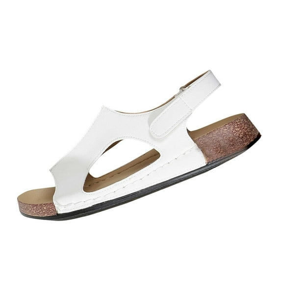 Sandal for Women Trendy Flat Heel Open Toe Casual Versatile Solid Color Ankle Strap Women Footwear Comfortable Outdoor Walking Beach Sandals for Women White 7