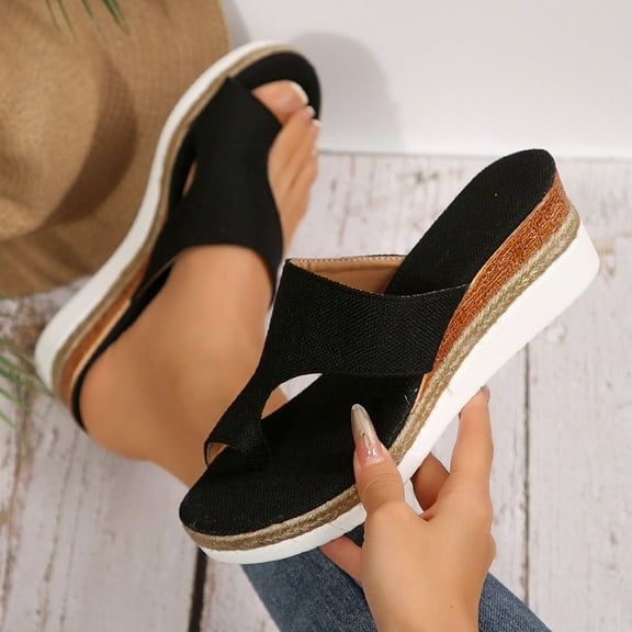 Sandalias De Mujer Clearance, Xunlbb Fashion Women Casual Round Head Comfy Slippers Beach Casual Slipsole Shoes(Black,Size:36)