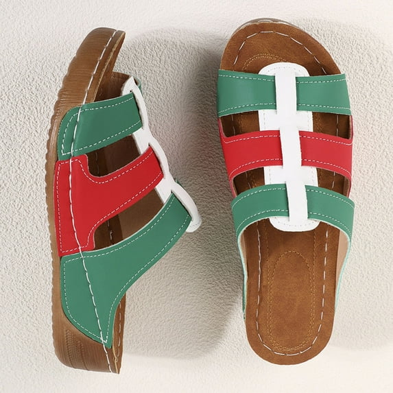 Sandalias De Mujer Clearance, Xunlbb Women's Fashion Casual Summer New Color Matching Hollow Thick Bottom Wedge Heel Beach Sandals(Green,Size:36)