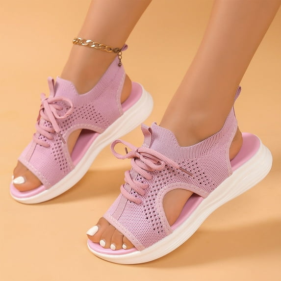 Sandalias De Mujer Clearance, Xunlbb Women's Fashion Casual Summer New Solid Color Wedge Heel Fish Mouth Strap Sandals(Pink,Size:38)