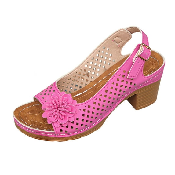 Sandalias De Mujer Flat Scandals Womens Low Wedge Sandals 10 Wedge Strap Beach Shoes for Women Sandals Women 11 Comfy Casual Shoe Open Toe Hollow Flower Heel Slippers Pink 8