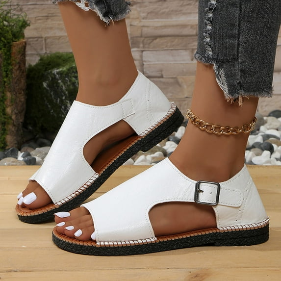 Sandalias De Mujer Oofoos Fashion Women Casual Round Head Comfy Sandals Beach Casual Sandals Shoes White