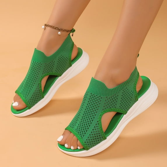 Sandalias De Mujer Women's Summer Mesh Sandals Casual Knitted Comfortable Summer Shoes Green
