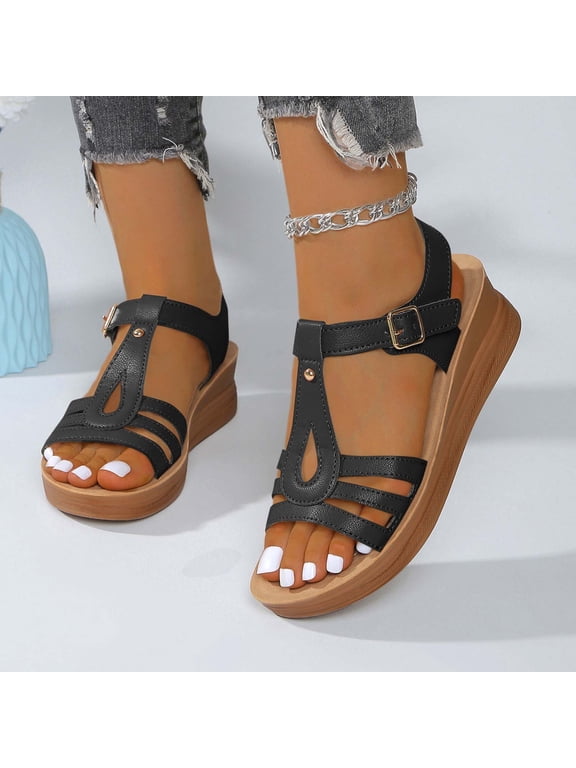 Sandalias Mujer Sandal Oofos Women's Fashion Casual Versatile Fish Mouth Buckle Spring And Summer Style Fashionable Thick Heel Sandals Black