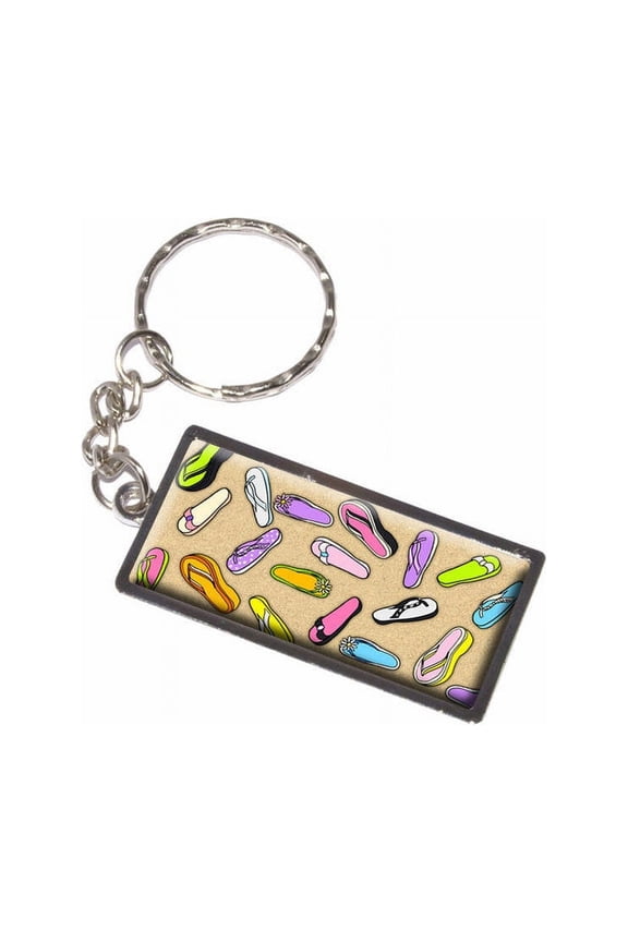 Sandals Beach Sand Summer Tropical Island Vacation Flip-Flops Keychain Key Chain Ring