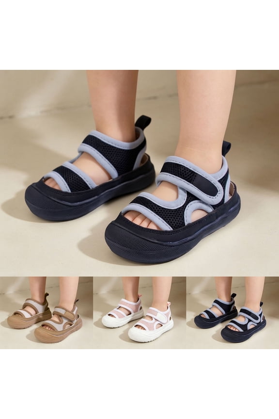 Sandals Breathable Kids Mesh Sandals,Anti Kick Toe Cap Soft Sole Lightweight Non Slip Beach Shoes For Boys Girls Summer 6M-4Y Black 23