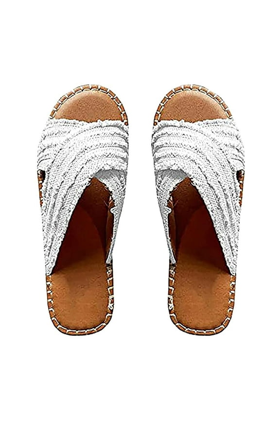Sandals-Flat-bottomed Textile cross upper Rubber Sandals Womens Flat Slide Sandals Open Toe Espadrille Slip On Comfortable Sandals Cross Strap Roman Sandals for Women Fashion Casual Slip