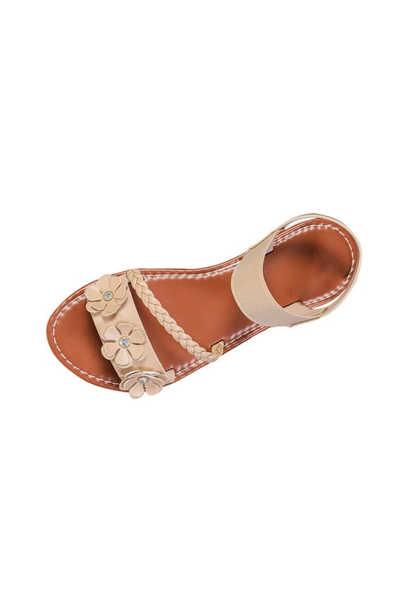 Sandals with Flowers Summer Dress Shoes Open Toe Flats Sandals Women's Fashion Casual Summer Style Flower Sandals Soft Bottom Flat Bottom Roman Beach Sandals