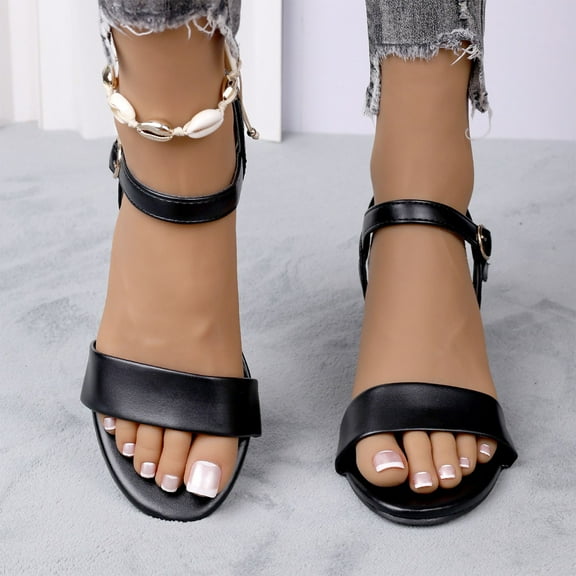 Sandals For Women 2025 Chunky Heel Open Toe Ankle Straps Peep Toe Shoes Comfortable Walking Beach Sandals for Women Dressy Summer 5.5