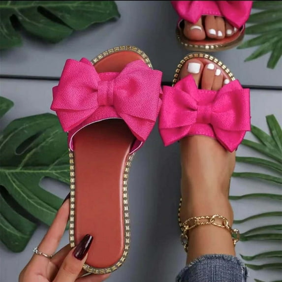 Sandals For Women 2025 Flat Heel Open Toe Slip-on Slides Sandals Slippers Women Rhinestone Dressy Comfortable Summer Casual Sandals Hot Pink 41