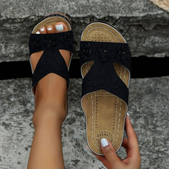 Sandals For Women 2025 Wedge Heel Open Toe Slip-on Peep Toe Slides Sandals Slippers Women Dressy Comfortable Summer Casual Sandals Black 40