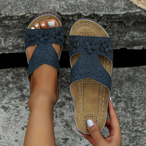 Sandals For Women 2025 Wedge Heel Open Toe Slip-on Peep Toe Slides Sandals Slippers Women Dressy Comfortable Summer Casual Sandals Blue 41