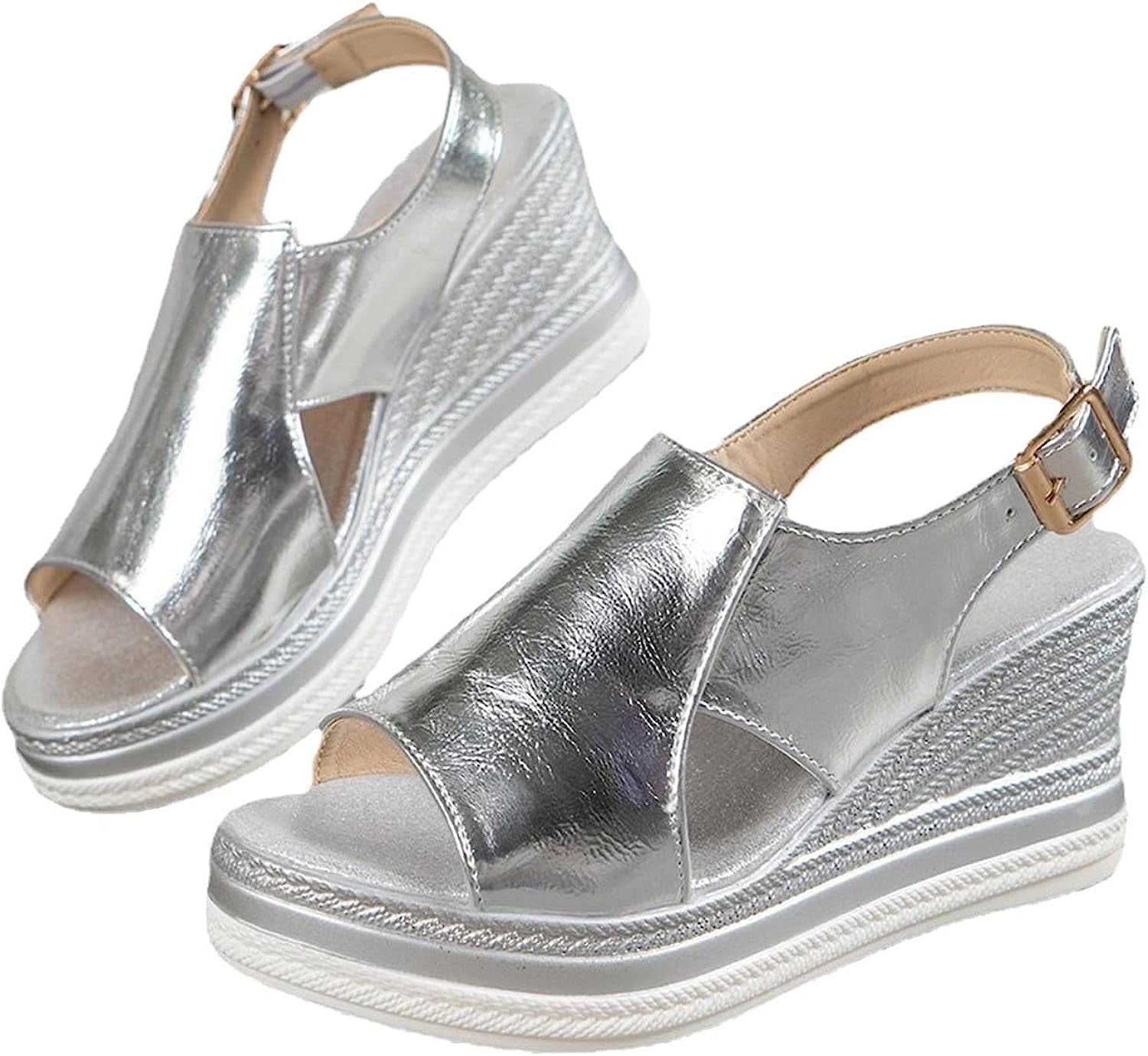 Sandals For Women Casual Summer Platform Leather Buckle Peep Toe