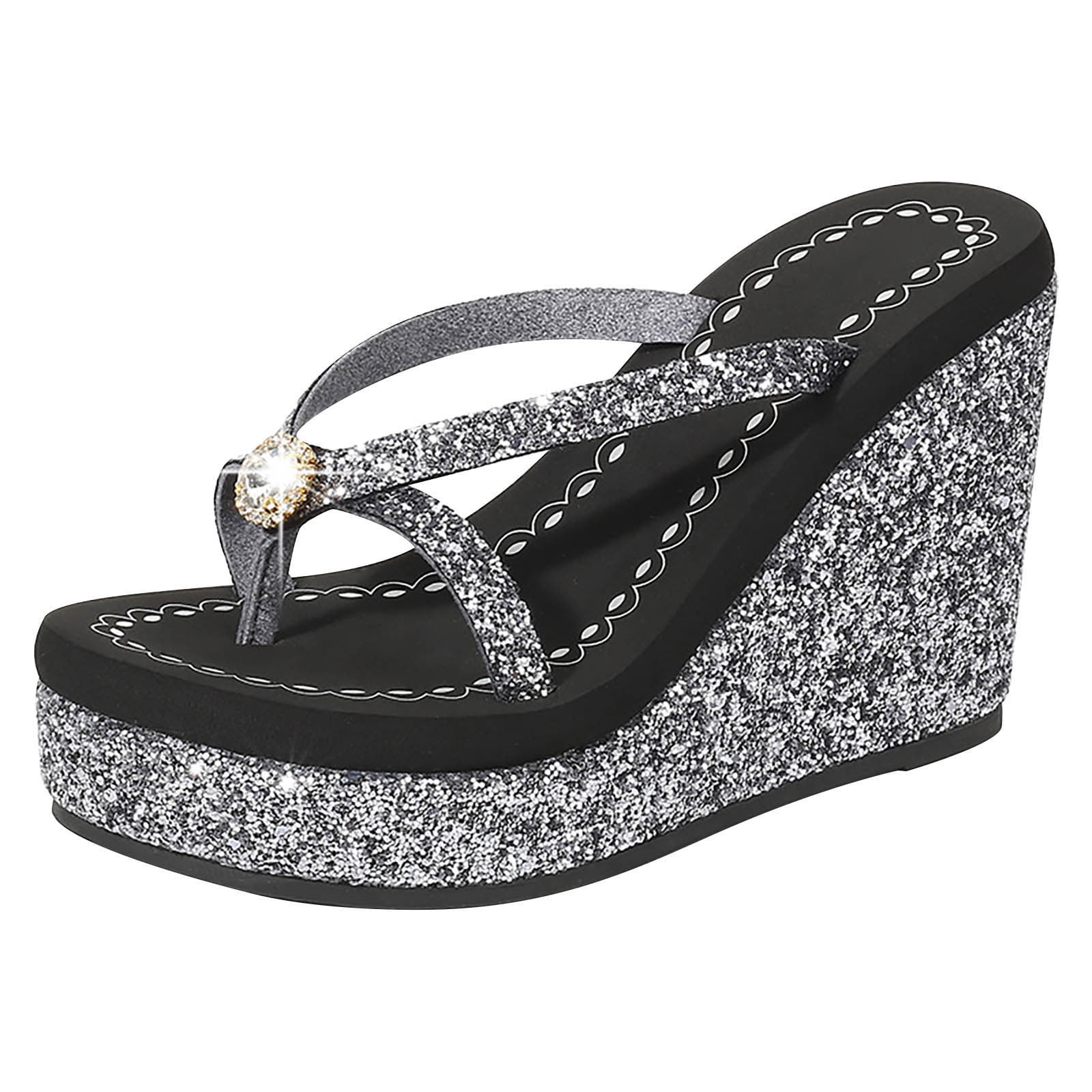 Girls Shoes 11cm High Heel Sequin Rhinestone 2022 Summer New Fashion Wedge Heel Casual Female