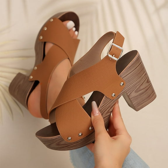 Sandals For Women Chunky Heel Thick Heel Open Toe Ankle Straps Shoes Women's Trendy Casual Outdoor Shoes for Beach Fashion 6.5