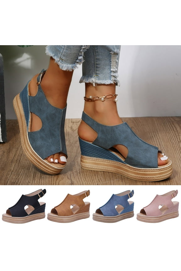 Sandals For Women Dressy Summer Womens Slingback Open Toe Wedges High Heels Beach Sandals Black qILAKOG Size 4.5