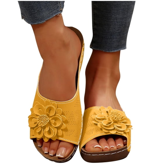 Sandals For Women Summer Comfortable One-Line Hollow Fish Mouth Wedge Heel Fashion Casual Outdoor Summer Beach Walking Sandals