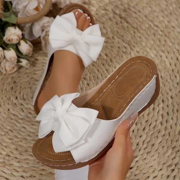 Sandals For Women Wedge Thick Heel Open Toe Slip-on Peep Toe Slides Slippers Comfortable Walking Beach Sandals for Women Dressy Summer 7.5