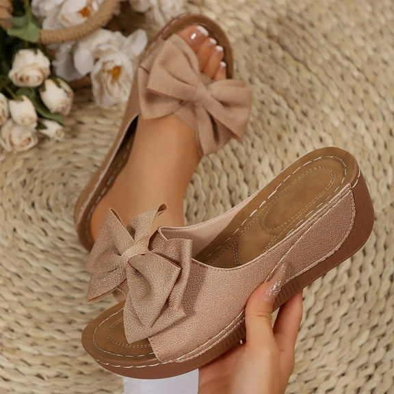 Sandals For Women Wedge Thick Heel Open Toe Slip-on Peep Toe Slides Slippers Comfortable Walking Beach Sandals for Women Dressy Summer 7.5