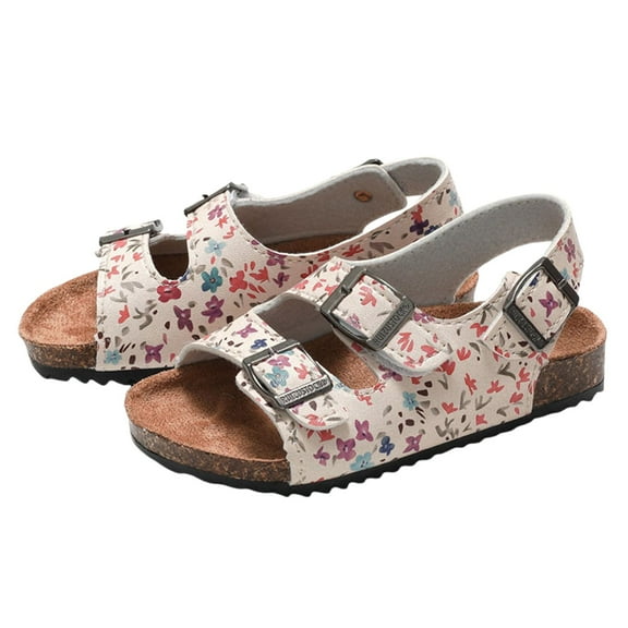 Sandals for Kids Straps Leather Slides For Kids - Natural Cork Footbed Summer Sandals Beach Slide Sandals for Girls & Boys - Non-Slip Boys & Girls Sandals