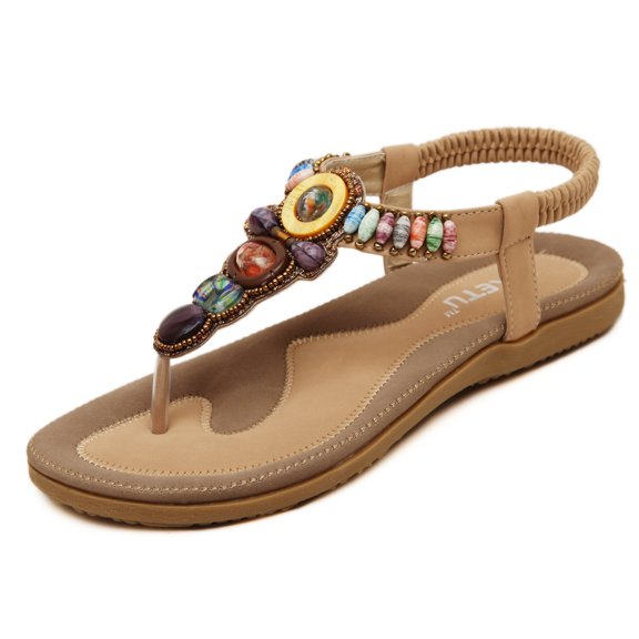 Sandals Ladies Summer Bohemian Rhinestone Flat Sandals Toe Separator Shoes