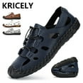 thumbnail image 1 of Sandals Man Slippers For Men Flip Flops Men's Closed Toe Summer Shoes Leather Breathable Outdoor Casual Shoe Beach Sport Hiking Work Male&nbsp;White reddish-brown light gray dark blue, 1 of 5