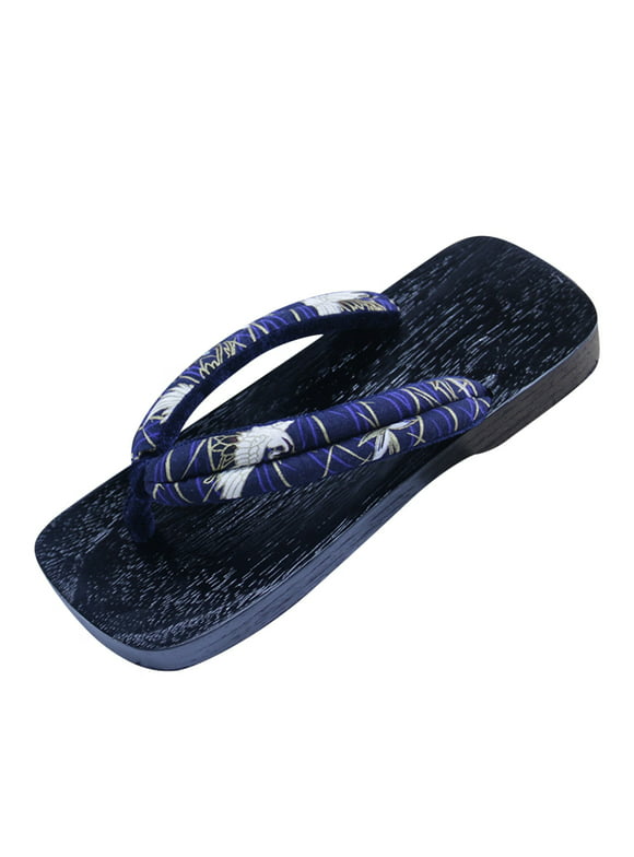Sandals Men Square Head Japanese Flip Flop Sandal Wood Dark Blue 23