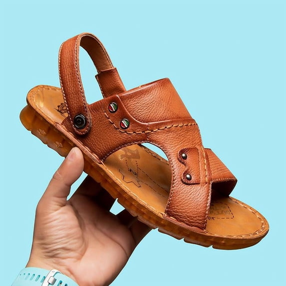 Sandals Men's Summer New Leather Leisure Beach Shoes, Leather Fashion Slippers, Soft Ox Tendon Soles, Shoes Tide